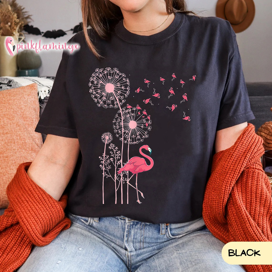 Flower Dandelion Pink Flamingo Shirt Pink Flamingo Lover Gift Bird Pink