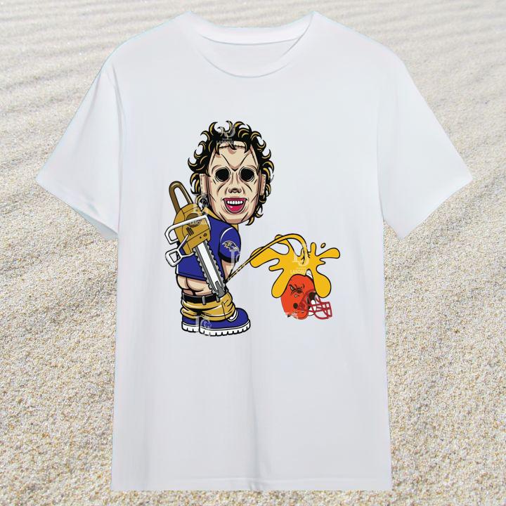 Limited Edition Baltimore Ravens Leatherface Pissing On Cleveland Browns Shirt