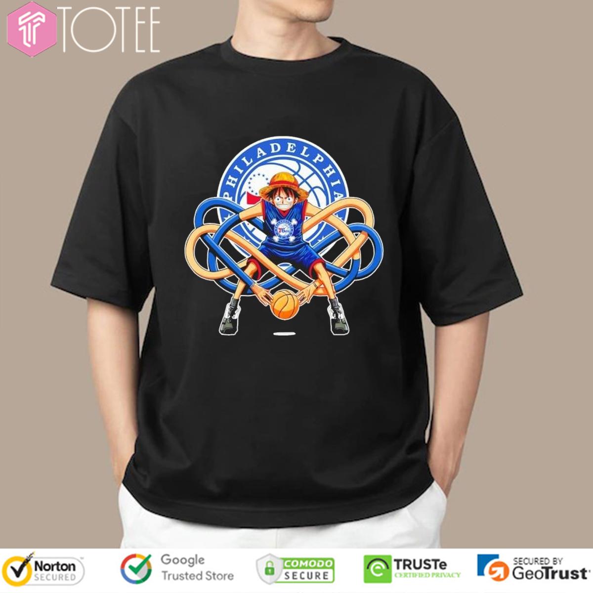 Monkey D. Luffy Philadelphia 76ers One Piece Funny Basketball T-Shirt