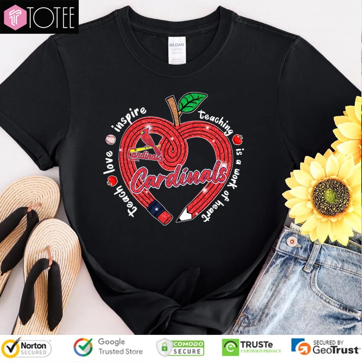 St Louis Cardinals Teacher Love Inspire Is A Work Of Heart T-shirt