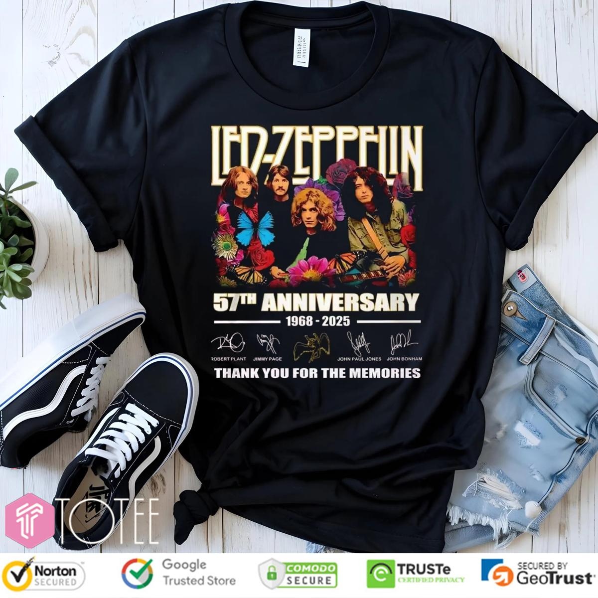 Led Zeppelin 57Th Anniversary 1968-2025 Signatures T-shirt