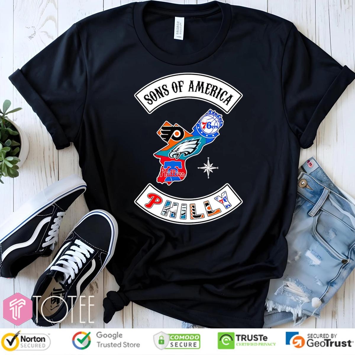 Sons Of America Philadelphia Sports Teams Parody Sons Of Anarchy Logo T-shirt