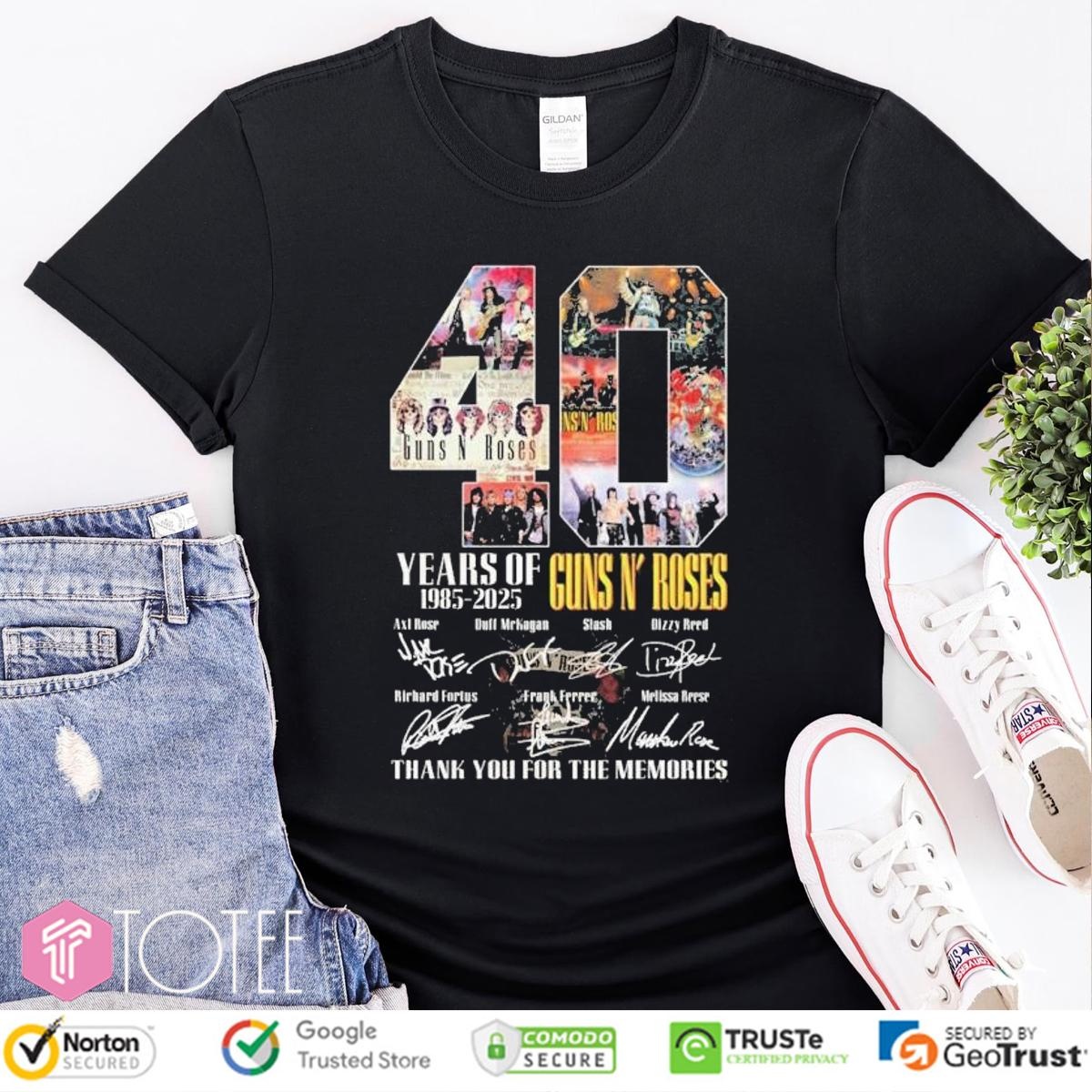 Guns N Roses 40 Years Of 1985-2025 Signatures T-shirt