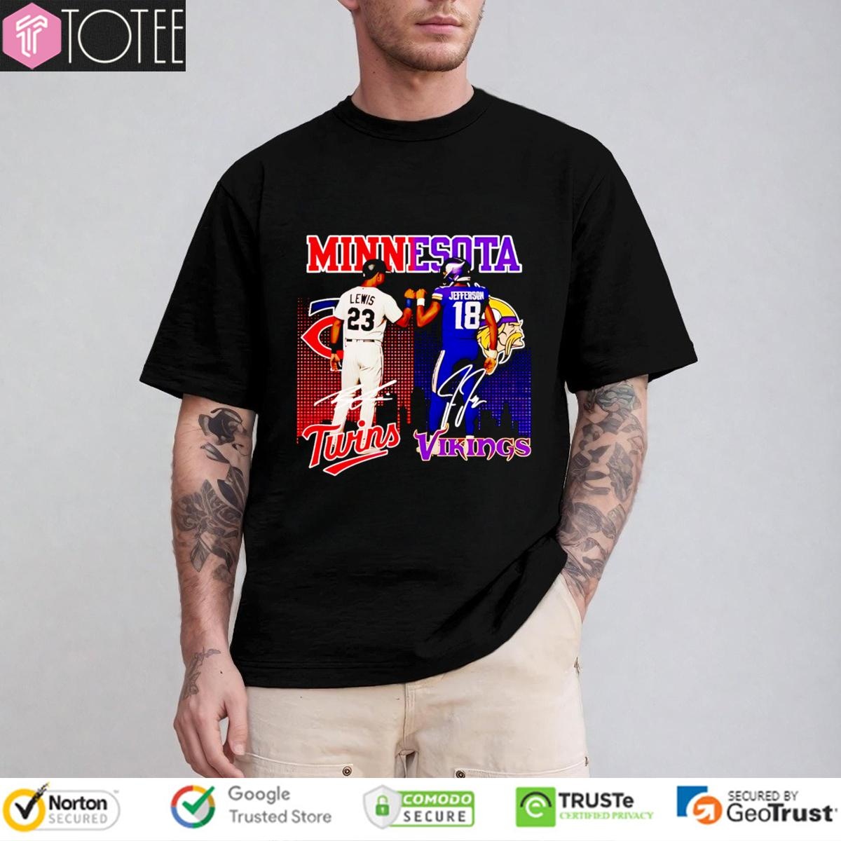 Minnesota Sports Teams Twins And Vikings Lewis And Jefferson Signatures T-shirt