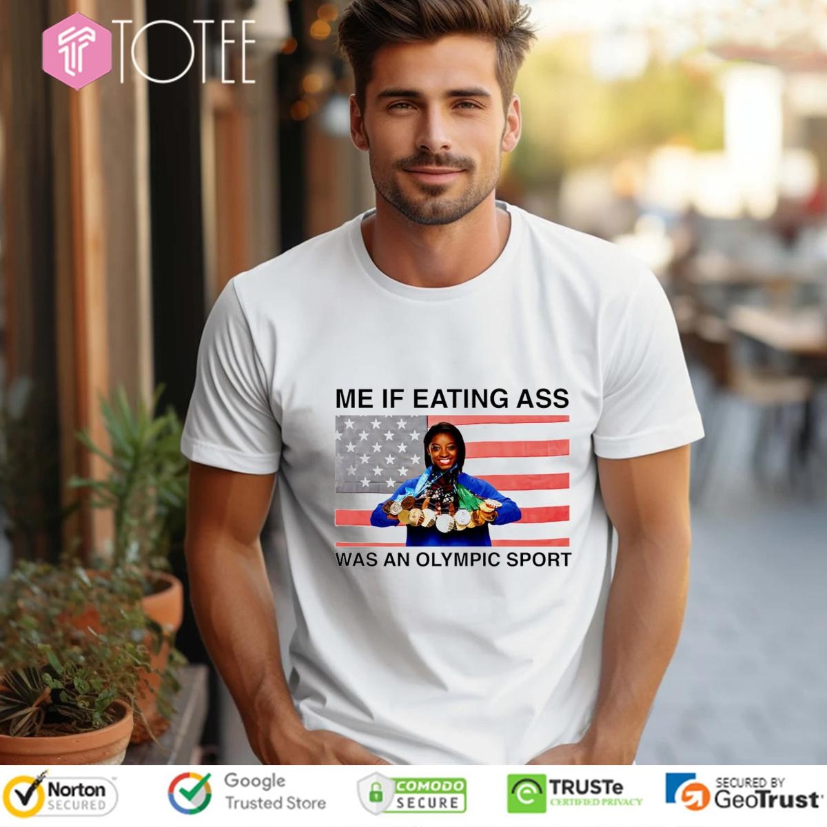 Simone Biles Me If Eating Ass Was An Olympic Sport American Flag T-shirt