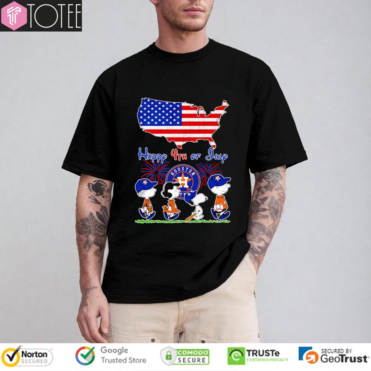 Peanuts Houston Astros Snoopy Charlie Brown Happy 4Th Of July Baseball T-shirt