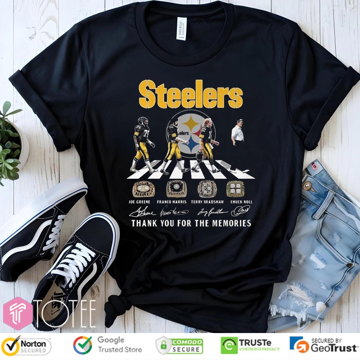 Steelers Greene Harris Bradshaw Chuck Noll Abbey Road Signatures T-shirt
