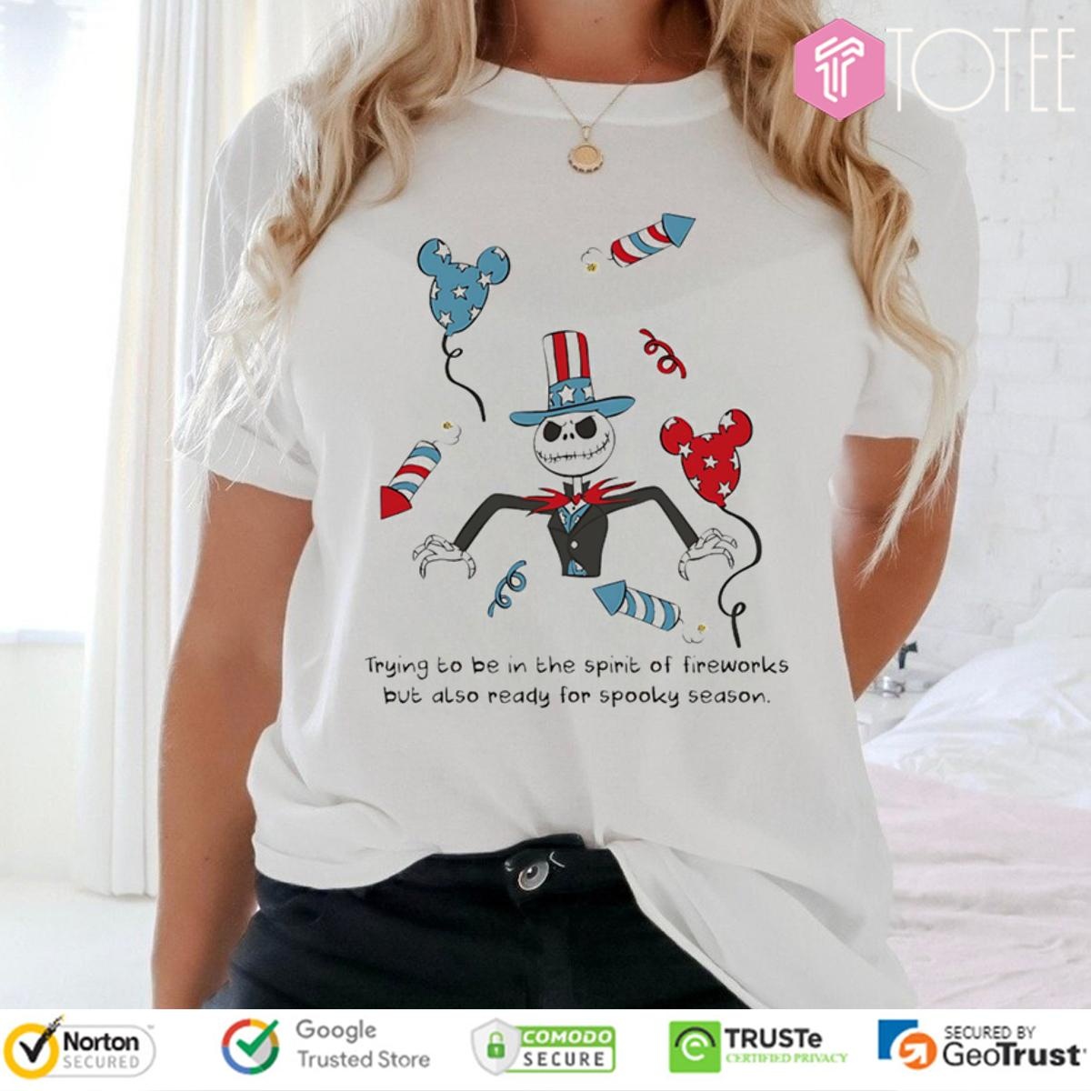 Jack Skellington Trying To Be In The Spirit Of Fireworks T-shirt