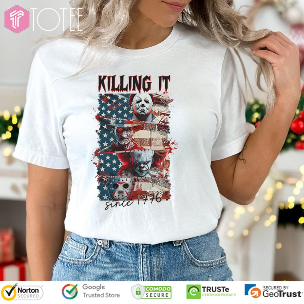 Horror Characters Killing It Since 1776 4Th Of July American Flag T-shirt