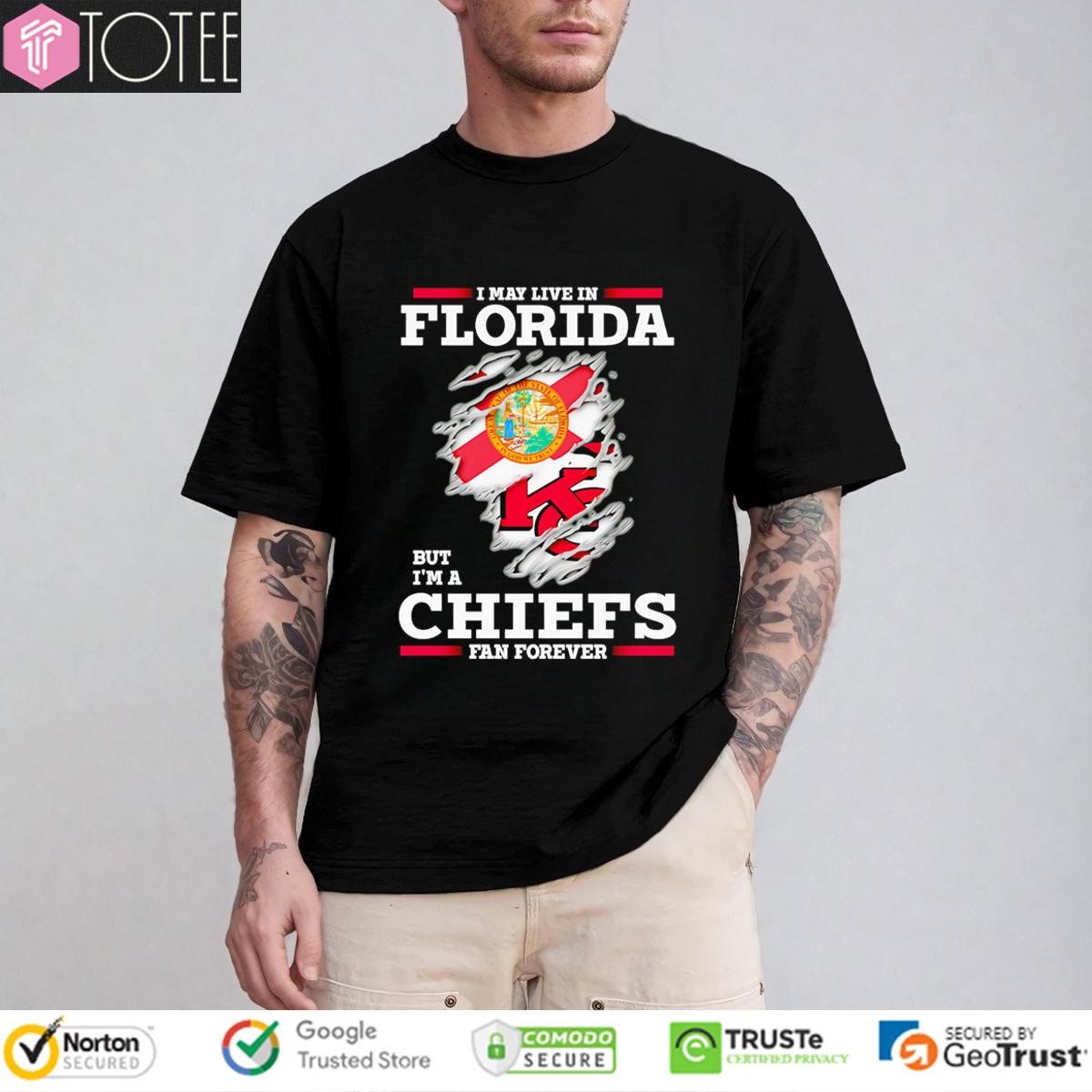 I May Live In Florida But Im A Kansas City Chiefs Fan Forever Torn T-shirt