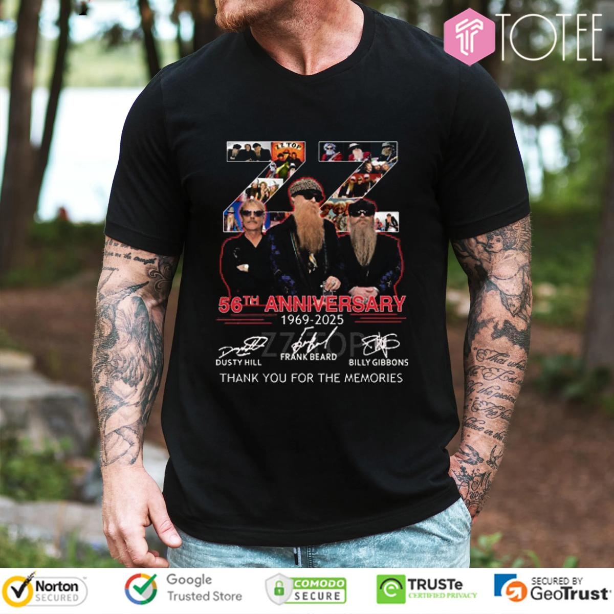 Zz Top 56Th Anniversary 1969-2025 Signatures T-shirt