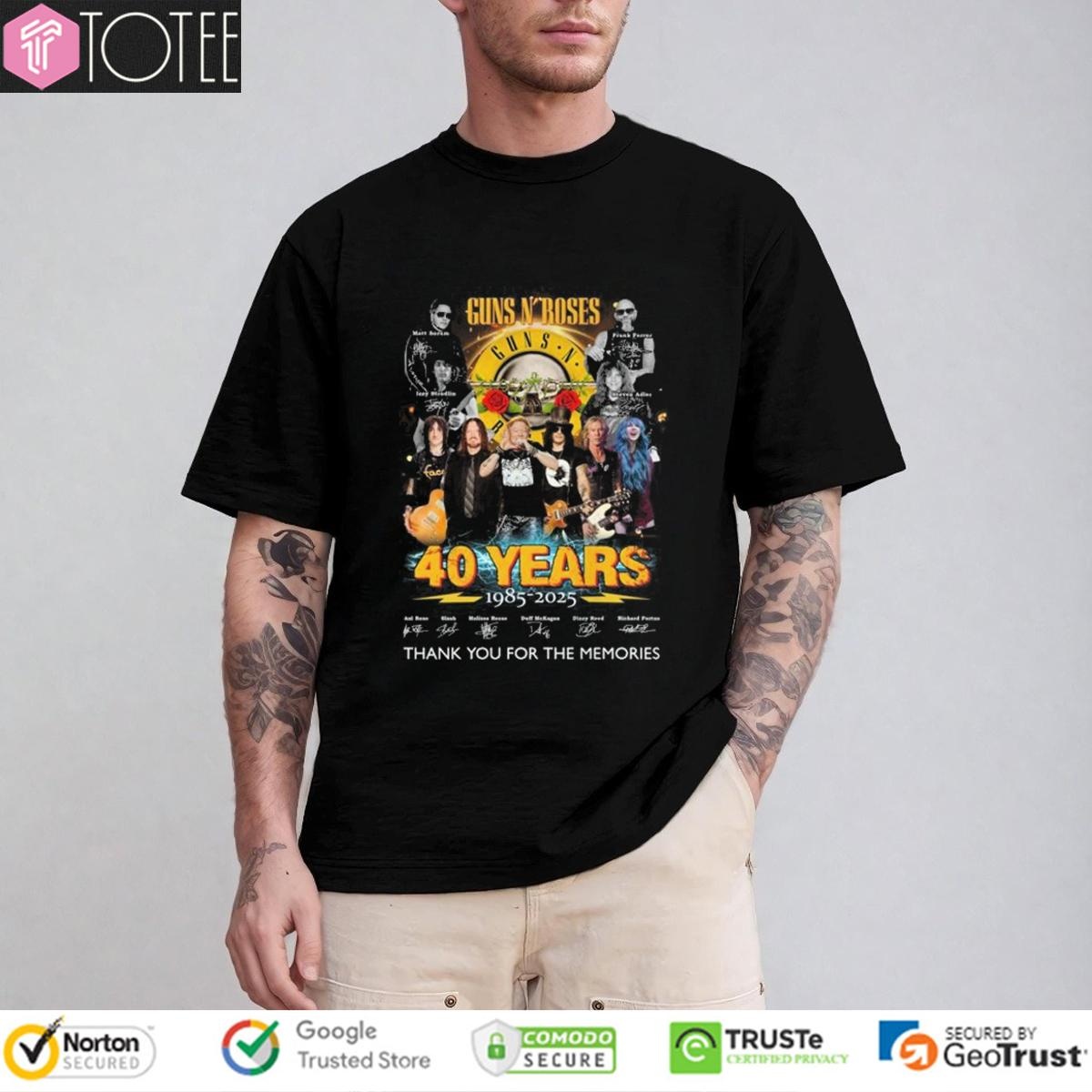 Guns N Roses 40 Years 1985–2025 Signatures Thank Memories T-shirt